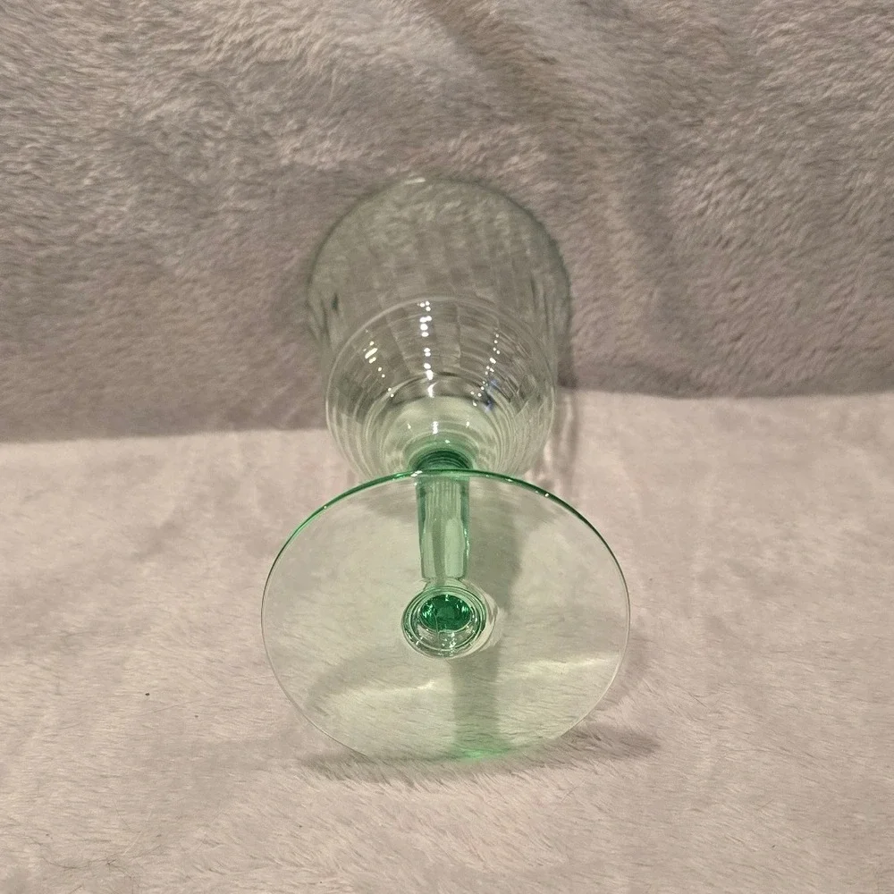 Vintage Green Uranium‎ Glass Wine Goblet Optic Rib Depression Glass UV Glow
